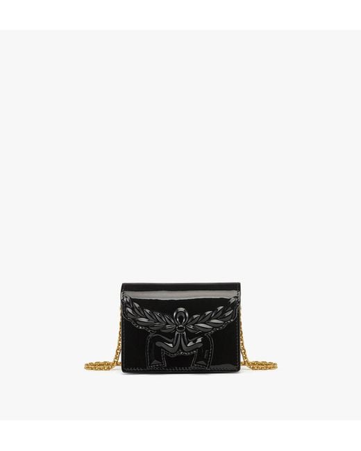 MCM Black Himmel Laurel Chain Wallet In Patent Leather