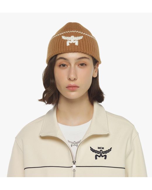 MCM Brown Logo Beanie In Wool And Recycled Cashmere for men