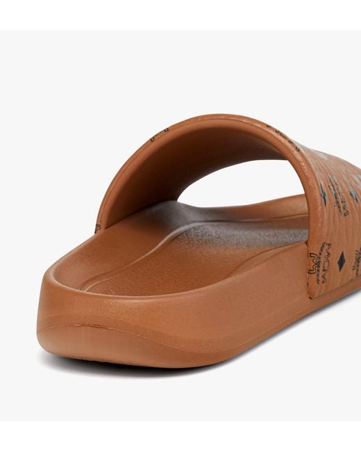 MCM Brown Monogram Print Rubber Slides for men