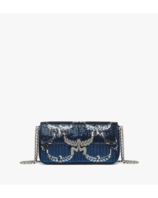 MCM Blue Himmel Shoulder Bag In Sequin Monogram Leather