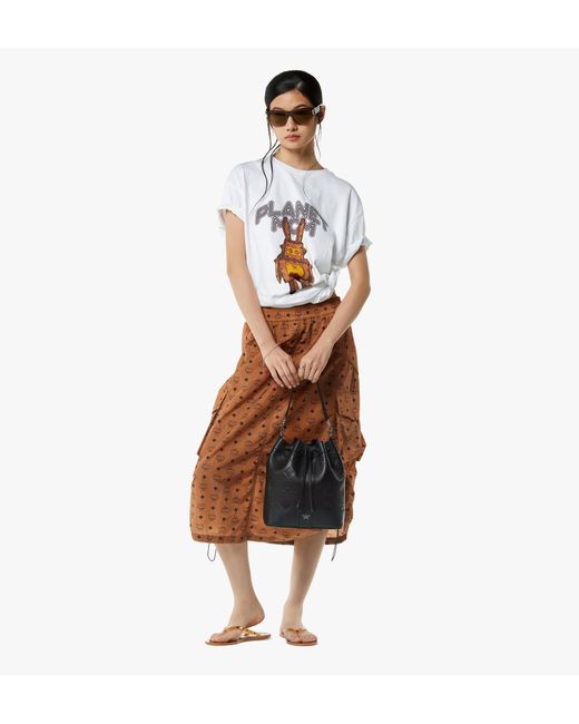 MCM Black Dessau Drawstring Bag In Maxi Monogram Leather