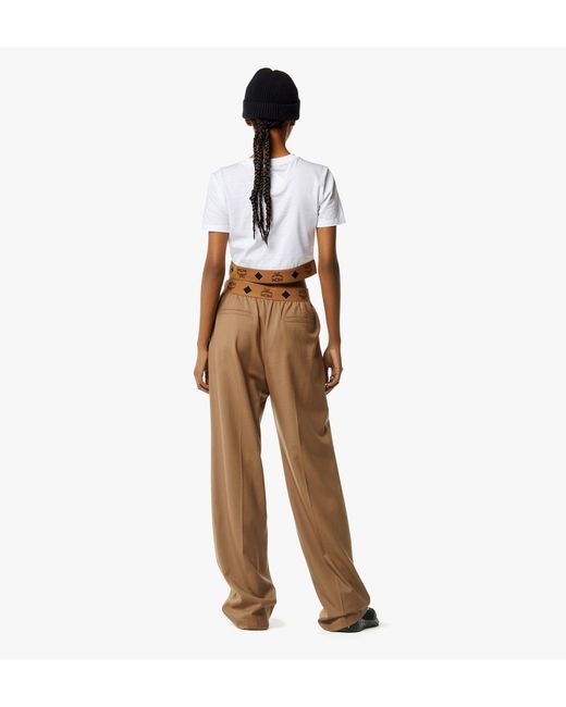 MCM Natural Monogram Pants In Wool Twill