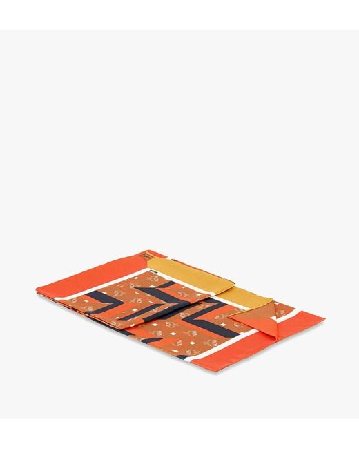 MCM Orange Mega Herringbone Print Scarf In Organic Silk