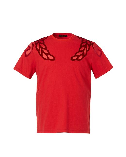 MCM Red Unisex Laurel Wreath Motif T-shirt for men