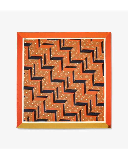 MCM Orange Mega Herringbone Print Scarf In Organic Silk