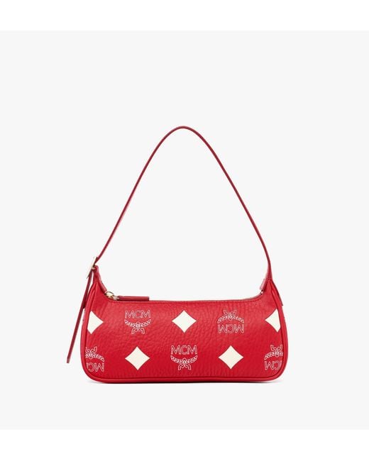 MCM Red Aren Shoulder Bag In Maxi Visetos