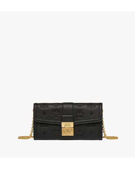 MCM Black Tracy Chain Wallet In Embossed Monogram Leather