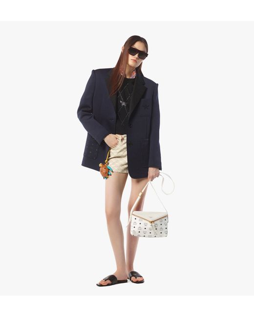 MCM White Diamant 3d Shoulder Bag In Visetos Leather Mix