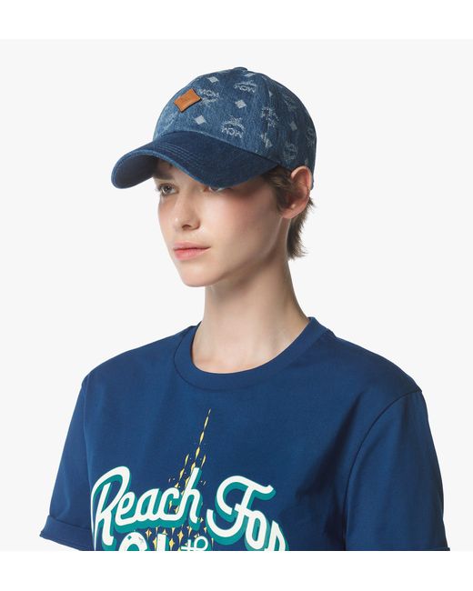 MCM Blue Classic Cap In Monogram Denim Jacquard for men