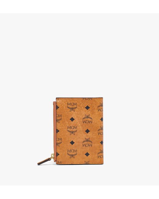 MCM Brown Bifold Zip Card Wallet In Visetos Original for men