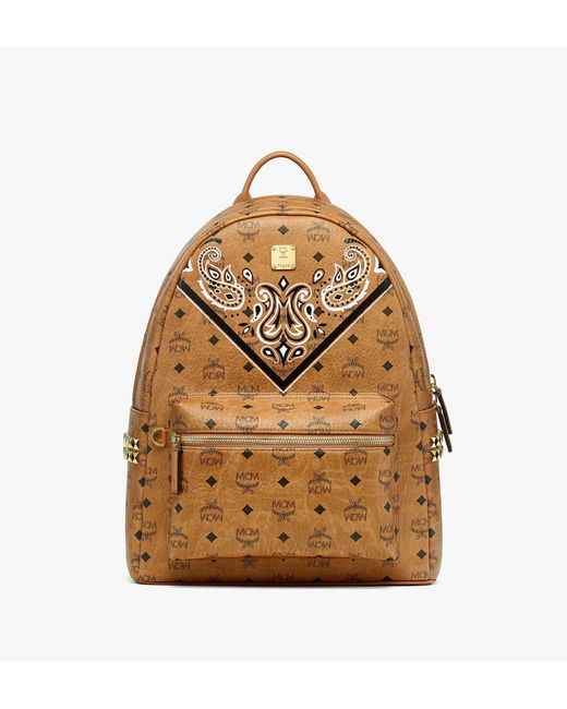 MCM Metallic Stark Side Studs Backpack In Bandana Visetos for men