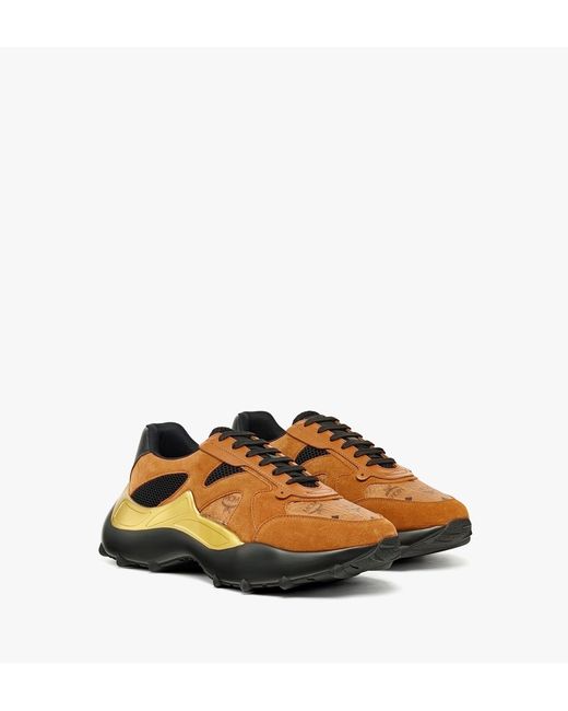 MCM Brown Skystream Sneakers In Visetos Leather Mix for men