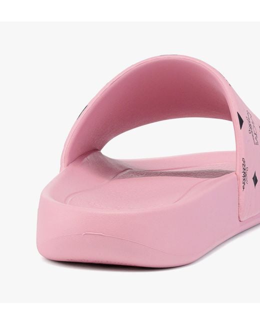 MCM Pink Monogram Print Rubber Slides