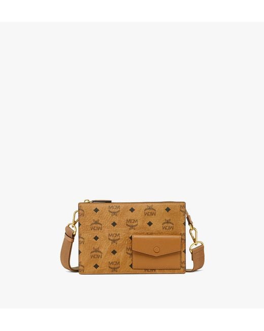 MCM Brown Aren Standing Crossbody Pouch In Visetos for men