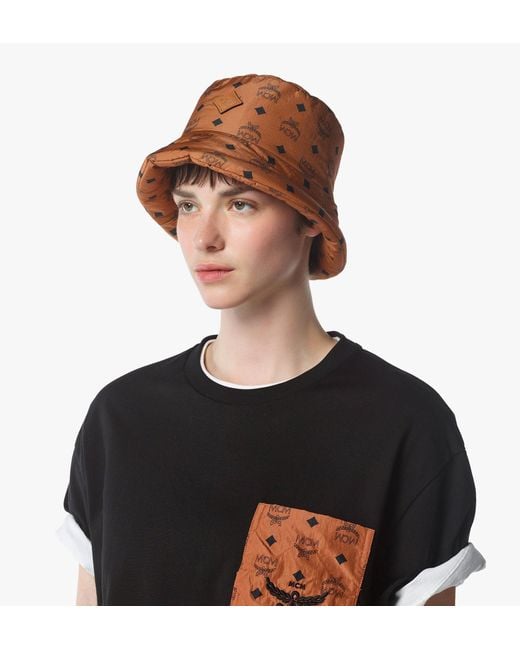 MCM Brown Padded Bucket Hat In Monogram Print Econyl for men