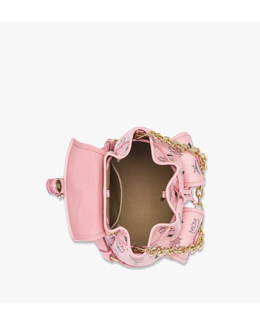 MCM Pink Aren Drawstring Backpack In Visetos