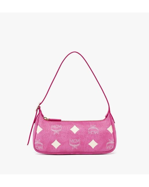 MCM Pink Aren Shoulder Bag In Maxi Visetos