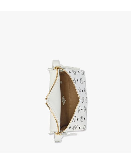 MCM White Diamant 3d Shoulder Bag In Visetos Leather Mix