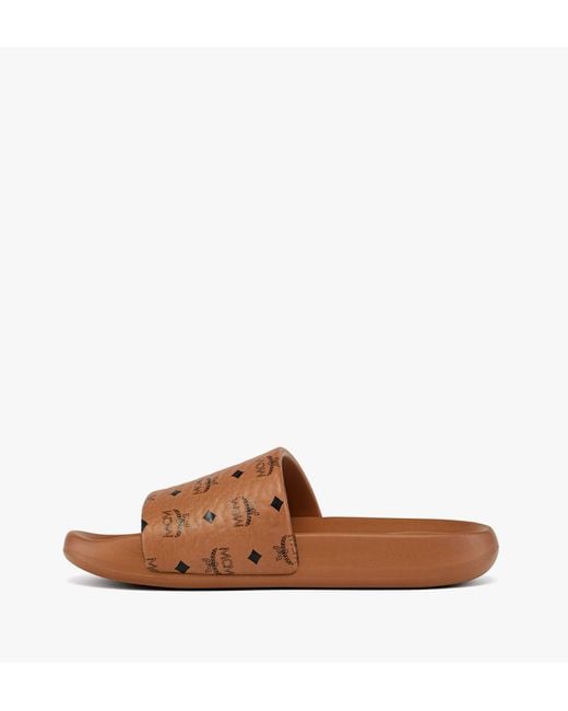 MCM Brown Monogram Print Rubber Slides for men
