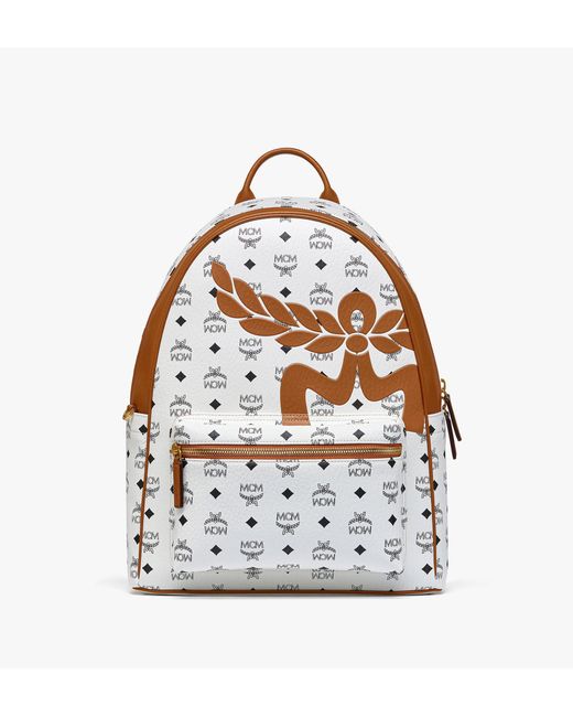 MCM White Stark Backpack In Mega Laurel Visetos for men