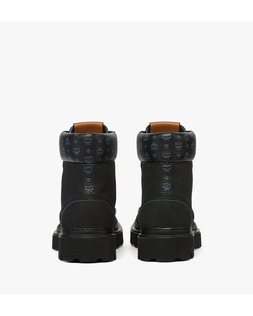MCM Black Ankle Boots In Nubuck And Monogram Print Leather for men