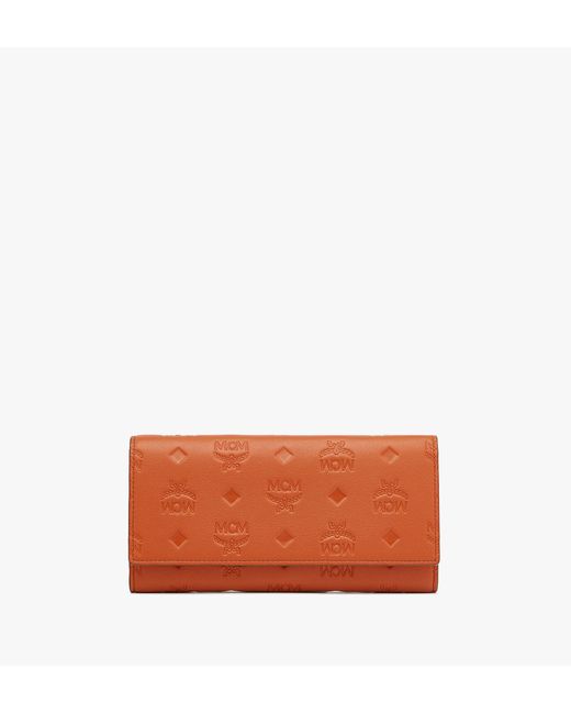 MCM Aren Embossed Logo Monogram Leather Chain Wallet