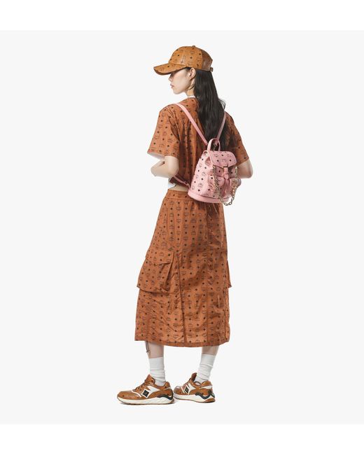 MCM Pink Aren Drawstring Backpack In Visetos