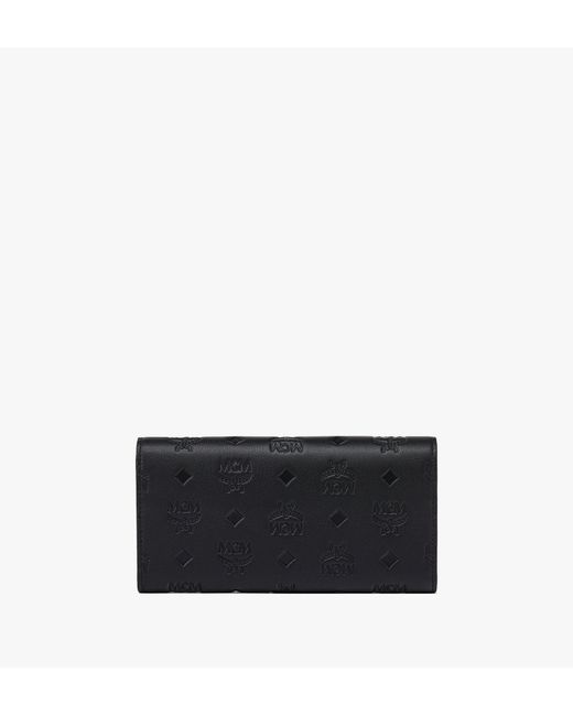 MCM Black Aren Continental Wallet In Embossed Monogram Leather