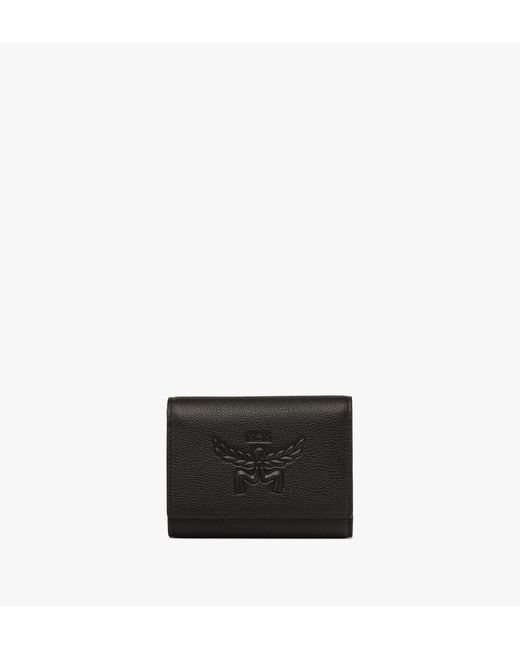 MCM Black Himmel Trifold Wallet In Embossed Logo Leather