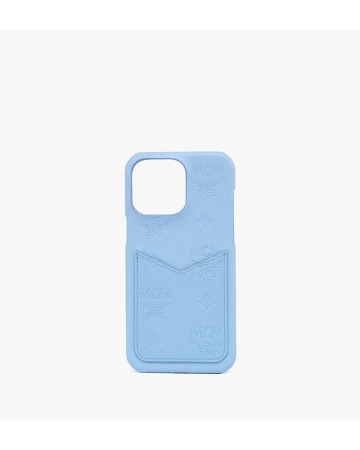 MCM Blue Iphone 15 Pro Max Case In Monogram Leather for men