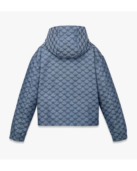 MCM Blue Hooded Windbreaker In Lauretos Denim Jacquard