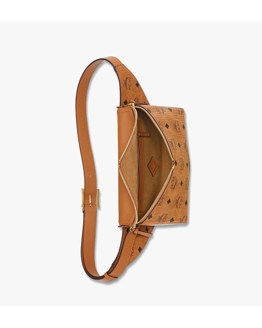 MCM Brown Diamond 3d Belt Bag In Visetos Leather Mix