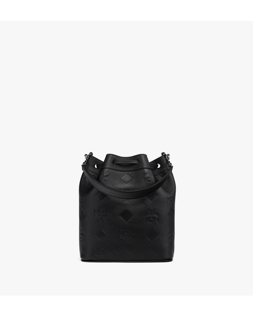 MCM Black Dessau Drawstring Bag In Maxi Monogram Leather