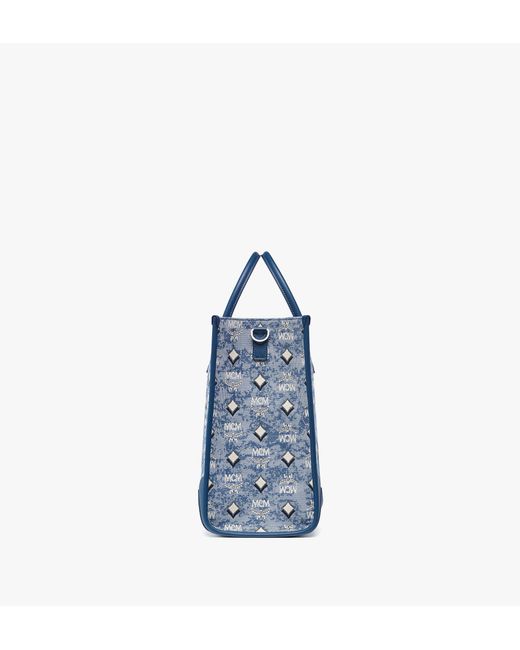 MCM Leather München Tote In Vintage Monogram Jacquard in Blue | Lyst