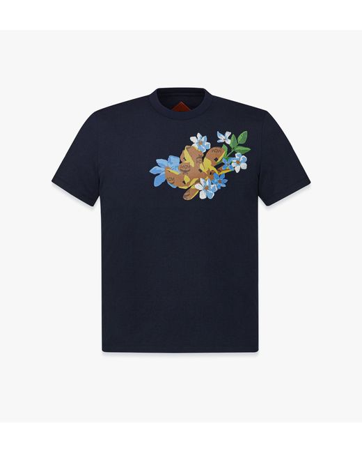 MCM Blue Floral T-shirt In Organic Cotton for men