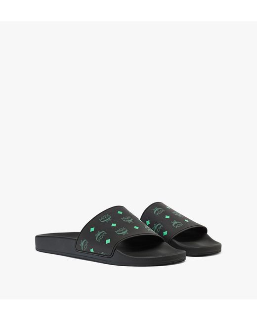 MCM Color Splash Monogram Print Rubber Slides in Green for Men | Lyst