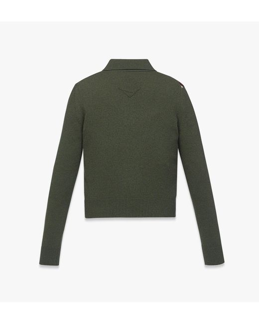 MCM Green Mega Herringbone Polo Sweater In Wool Jacquard