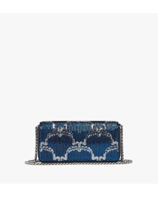 MCM Blue Himmel Shoulder Bag In Sequin Monogram Leather