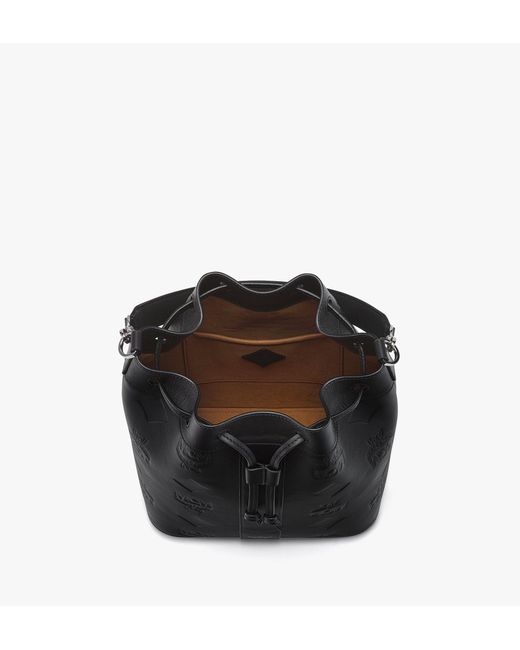 MCM Black Dessau Drawstring Bag In Maxi Monogram Leather