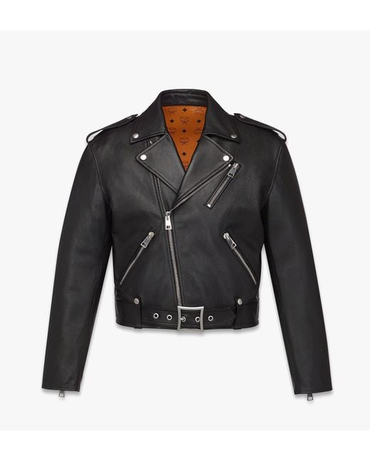 MCM Black Cropped Rider Jacket In Lamb Leather for men