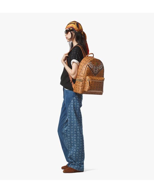 MCM Metallic Stark Side Studs Backpack In Bandana Visetos for men