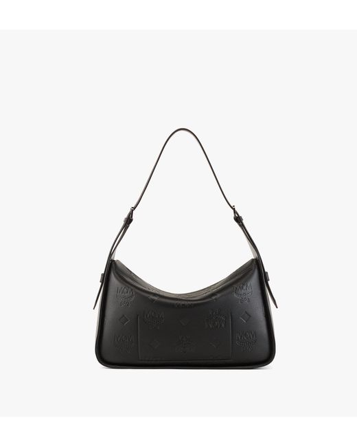 MCM Aren Flap Hobo Bag In Embossed Monogram Leather in Black Lyst
