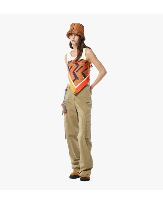 MCM Orange Mega Herringbone Print Scarf In Organic Silk