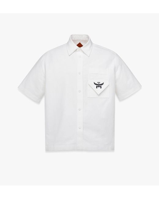MCM White Logo Short Sleeve Oxford Shirt for men