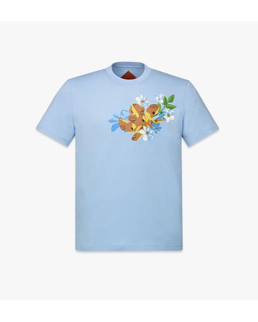 MCM Blue Floral T-shirt In Organic Cotton for men