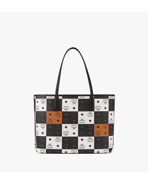 MCM Aren Shopper In Checkerboard Visetos in White | Lyst