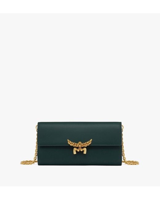 MCM Green Himmel Chain Wallet In Spanish Calf Leather