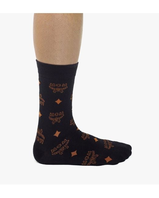 MCM Black Monogram Knit Socks for men