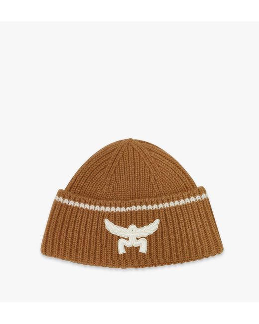 MCM Brown Logo Beanie In Wool And Recycled Cashmere for men