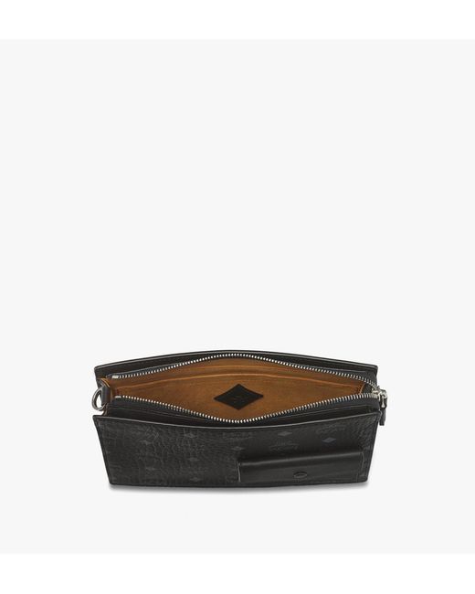 MCM Black Aren Standing Crossbody Pouch In Visetos for men